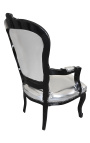 Barock-Sessel im Louis-XV-Stil, Kunstleder in Silber und schwarzem Holz