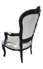 Poltrona barocca Louis XV Stile in similpelle argento e legno nero - 14
