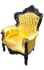 Liels baroka stila krēsls no zelta ādas un melna koka
