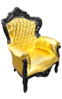 Liels baroka stila krēsls no zelta ādas un melna koka