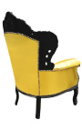 Grand fauteuil de style baroque simili cuir doré et bois noir