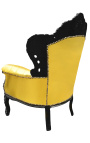 Grand fauteuil de style baroque simili cuir doré et bois noir