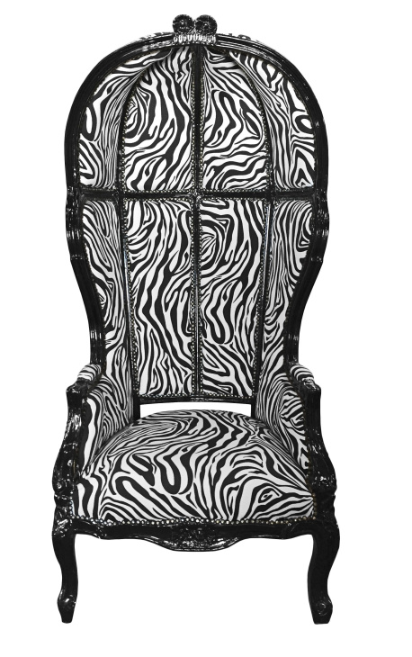Grand Porter's fotelja u baroknom stilu zebra sjajno crno drvo