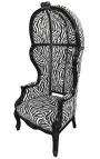 Grand porters barok lænestol zebra blankt sort træ