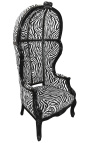 Grand fauteuil carrosse de style Baroque tissu zèbre et bois noir