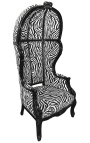 Grand porter's baroque style armchair zebra black shine wood