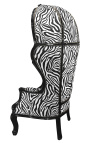 Grand porter's baroque style armchair zebra glossy black wood