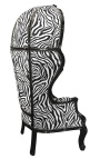 Grand porter's baroque style armchair zebra glossy black wood
