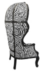 Poltrona estilo barroco de grande porte zebra padrão tecido de madeira preta brilhante - 10