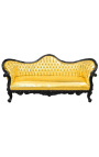Canapé baroque Napoléon III tissu simili cuir doré et bois laqué noir