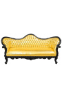 Καναπές μπαρόκ Napoleon III υφασμάτινο δερματίνη χρυσό και μαύρο λακαρισμένο ξύλο