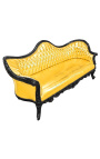 Barocksofa Napoleon III., Stoff, Kunstleder, Gold und schwarz lackiertes Holz