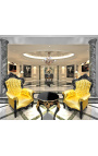 Grand fauteuil de style baroque simili cuir doré et bois noir
