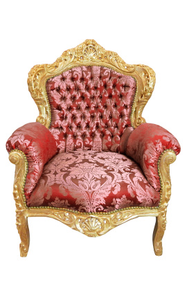 Liels baroka stila krēsls sarkans "Gabaliņi" audumi un zelta koka