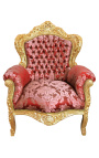 Grande poltrona in stile barocco di tessuto rosso "Gobelins" e legno dorato - 1