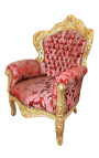 Grand fauteuil de style baroque tissu "Gobelins" rouge et bois doré