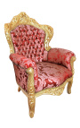 Голям бароков фотьойл червен "Гоблени" дамаска и златно дърво