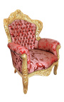 Grande poltrona in stile barocco di tessuto rosso "Gobelins" e legno dorato - 20