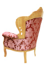 Big baroque style armchair red "Gobelins" fabric and gold wood