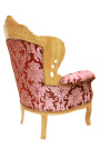 Grand fauteuil de style baroque tissu "Gobelins" rouge et bois doré