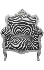 Armstoel "prins" Baroque stijl zebra en zilver hout