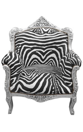 Armchair "princely" Baroque style zebra and silver wood