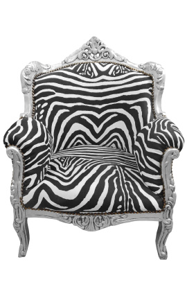 Armchair "všeobecný" Barokový štýl zebra a strieborné drevo