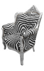 Armchair "princely" Baroque style zebra and silver wood