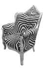 Armchair "prins" Barock stil zebra och silver trä