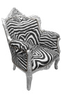 Armchair "princely" Baroque style zebra and silver wood