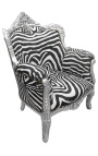Armchair "prins" Barock stil zebra och silver trä