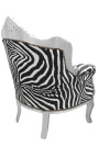 Armchair "princely" Baroque style zebra and silver wood