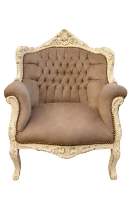 Sillón principado estilo barroco taupe terciopelo y beige madera patinada