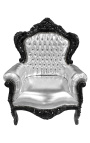 Gran sillón estilo barroco pielette plata y madera negra