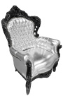 Gran sillón estilo barroco pielette plata y madera negra