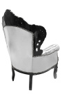 Big baroque style armchair leatherette silver and black wood 