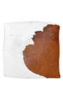Μπαρόκ υποπόδιο Louis XV δέρμα μοσχάρι καφέ και γυαλιστερό μαύρο ξύλο
