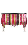 Baroque dresser Louis XV style multicolored stripes, 2 drawers and silver bronzes