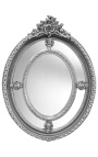 Grand miroir ovale argenté baroque de style Louis XVI