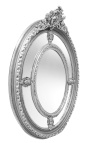 Grande specchio ovale barocco in argento in stile Luigi XVI