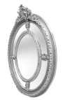 Grand miroir ovale argenté baroque de style Louis XVI