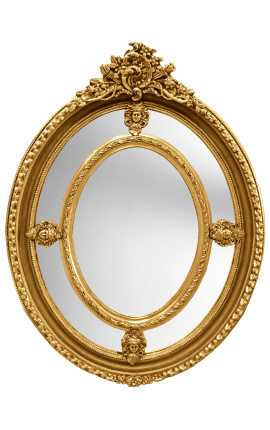 Grande specchio barocco ovale dorato in stile Luigi XVI
