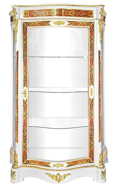 Armário de exibição de boulle marchetry Napoleon III Estilo branco com bronzees de ouro - 1