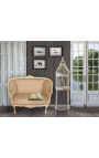 Louis XV style sofa beige linen fabric and beige wood color
