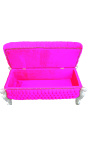 Grande cassapanca barocca in tessuto fucsia in stile Luigi XV con strass e legno argentato