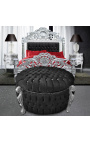 Grande banquette coffre baroque ronde velours noir et strass, bois argenté