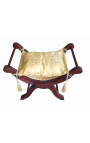 Roman bench (or Dagobert) gold satin fabric and mahogany wood 