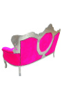 Divano barocco tessuto velluto rosa fucsia e legno argento