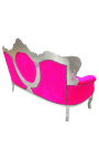 Divano barocco tessuto velluto rosa fucsia e legno argento