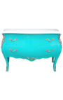 Baroque chest of drawers (commode) of style Louis XV turquoise and white top with 2 drawers